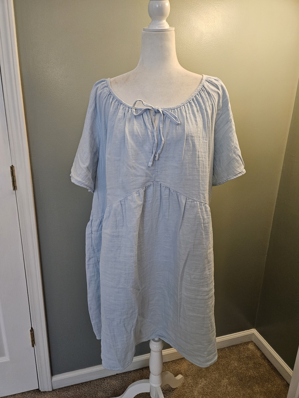 Old Navy Light Blue Cotton Tie-Neck Women's Dress Size XXL with Pockets
